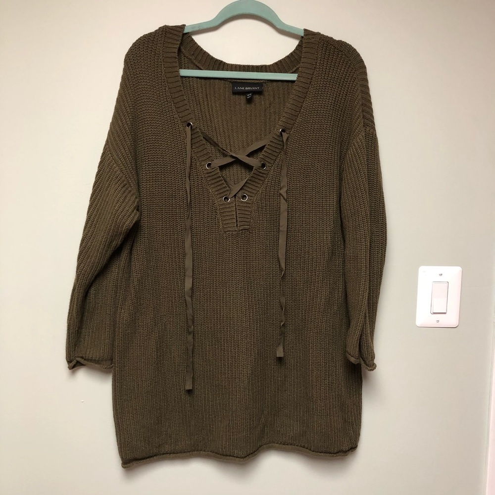 Lane Bryant Plus Size Green Lace Up Sweater 18/20